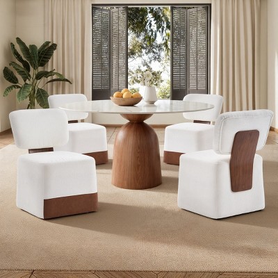 Set of 4 Upholstered Armless Dining Chairs with Casters, Linen Accent Chairs with Wheels, Modern Rolling Chairs for Dining Room - Cuddlewood