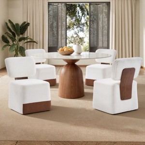 Set of 4 Upholstered Armless Dining Chairs with Casters, Linen Accent Chairs with Wheels, Modern Rolling Chairs for Dining Room - Cuddlewood - 1 of 4