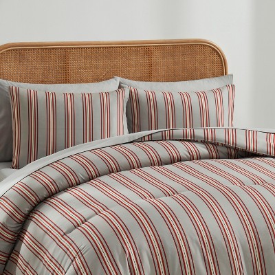 Nestl Bed in a Bag, 7pc Comforter Set Striped Design, Modern Comforter Sets with Sheets, Queen Bed in a Bag, Gray — фото 3
