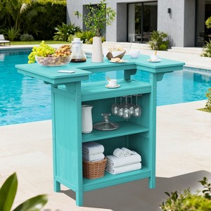 Hyleory Outdoor HDPE Bar Table with Storage Shelves and Glass Holder – Weather-Resistant Patio Entertainment Station - 1 of 4