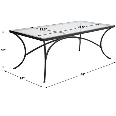 Alayna Black Metal and Clear Glass Rectangular Coffee Table