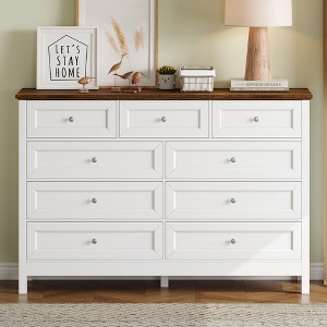 Okak Modern 9 Drawers Rustic Bedroom Dressers with Silver Handle,Minimalist Wooden Dresser,Chest of Drawers for Bedroom,Entryway - 1 of 4