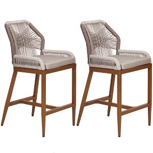 Whizmax Outdoor Bar Stools - Set of 2 Counter Height Chairs with Back, All-Weather Design, Chic Ergonomics, Robust Aluminum Frame, Cushions Included, Easy Assembly for Patio and Garden - 1 of 4