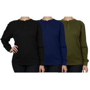 Blue Ice  Women's Loose Fit  Waffle-Knit Thermal Henley- 3 Pack - 1 of 1