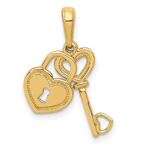 Black Bow Jewelry 14k Yellow Gold Key and Heart Shaped Lock Pendant, 8mm - 1 of 4