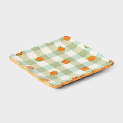Orange and Gingham Print Ceramic Jewelry Tray - A New Day™ Green/Orange/White