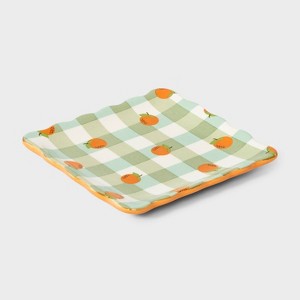 Orange and Gingham Print Ceramic Jewelry Tray - A New Day™ Green/Orange/White - 1 of 2