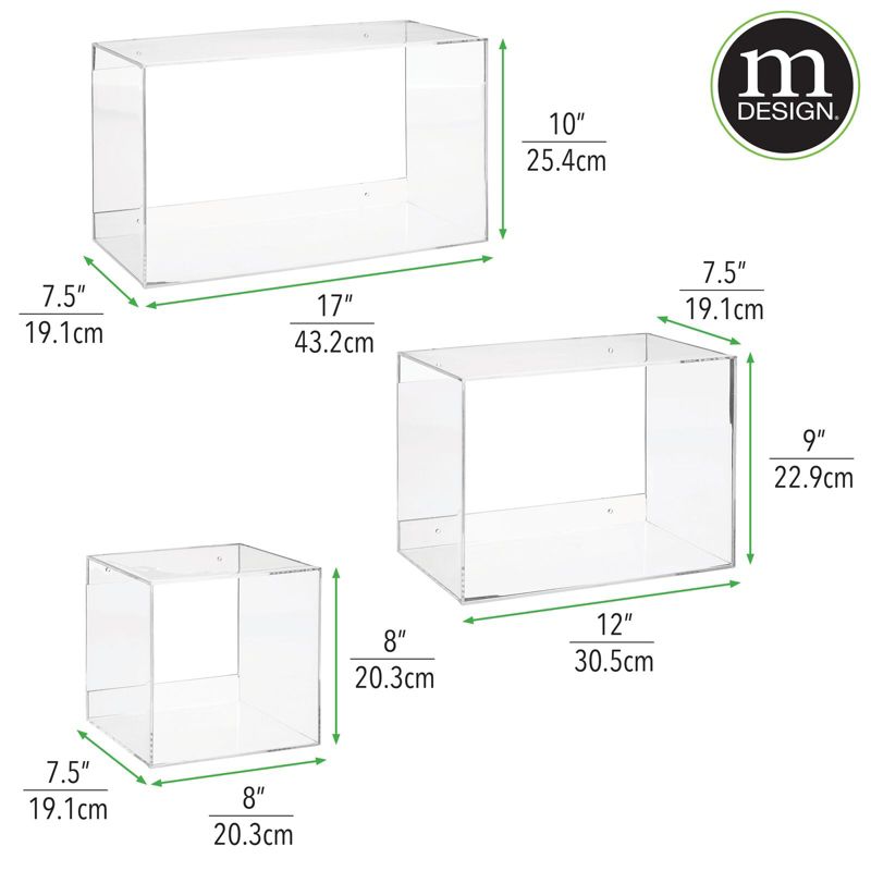mDesign Acrylic Floating Wall Mount Geometric Display Shelves, Set of 3, 4 of 7
