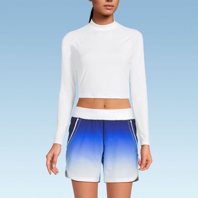 Lands' End Women's Long Sleeve Mock Neck Cropped UPF 50 Sun Protection Rash Guard