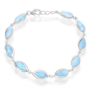 Caribbean Treasures Sterling Silver Marquise Larimar Bracelet - Blue 7.5 Inch - 1 of 2