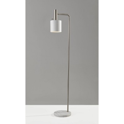 Emmett Adjustable Arc Floor Lamp in Brushed Steel with Marble Base