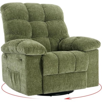 Rocking Recliner Chair with 360°Swivel,Upholstered Fabric Glider Recliner with Side Pockets,Sturdy Metal Frame,Single Sofa for Living Room