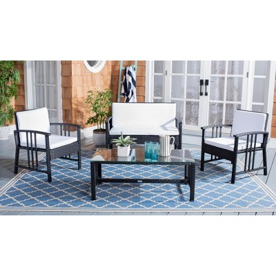 Reslor Black Wicker 4-Piece Outdoor Living Set with White Cushions