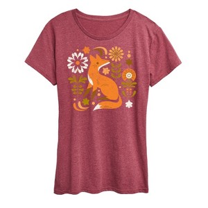 Women's - Instant Message - Autumn Fox & Flowers Short Sleeve Graphic T-Shirt - 1 of 4