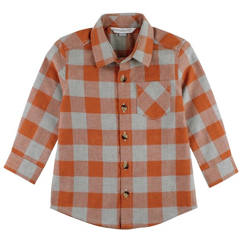 toddler boy orange plaid shirt