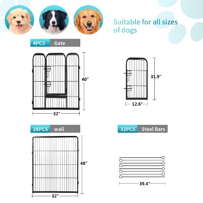 Black Heavy Duty Metal 40" Height 32 Panels Dog Playpen
