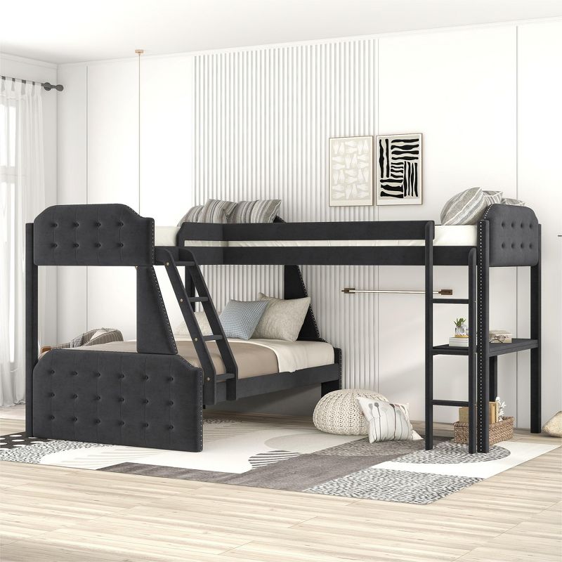 L-Shaped Twin over Full Bunk Bed and Twin Loft Bed with Desk-ModernLuxe, 2 of 8