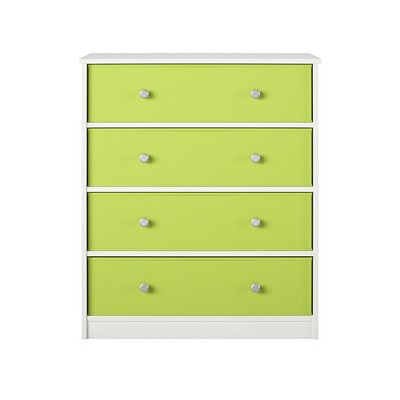 Ameriwood Home Mya Park Tall Dresser with 4 Fabric Bins, White w/ Green Bins