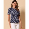INSPIRE CHIC Women's Floral Summer Crew Neck Casual Shirred Short Sleeve Blouse - 2 of 4