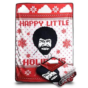 Bazillion Dreams Bob Ross Happy Little Holidays Fleece Softest Comfy Throw Blanket for Adults & Kids | Measures 60 x 45 Inches - 1 of 4