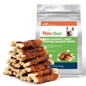 MON2SUN Double Flavor Dog Treats, 4 Inch Chicken and Duck Wrapped Calcium Bones, Rawhide Free Chews for Small Dogs, Teeth Cleaning Bones - 1 of 4