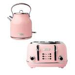 Haden Heritage 1.7 Liter Stainless Steel Body Retro Electric Tea Kettle with Heritage 4 Slice Wide Slot Stainless Steel Toaster, Pink