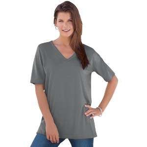 Roaman's Plus Size Cotton Ultimate V-Neck Tee - 1 of 4
