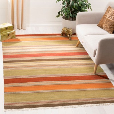 Handmade Red and Orange Striped Wool 4' x 6' Area Rug