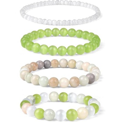 BRINJOY 4PCS Chakra Balancing Bracelet Set - Natural Crystal Energy Healing Stackable Bracelets for Women, Green