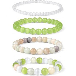 BRINJOY 4PCS Chakra Balancing Bracelet Set - Natural Crystal Energy Healing Stackable Bracelets for Women, Green - 1 of 4