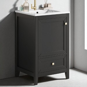 20" Bathroom Vanity with Ceramic Sink, Soft-Close Door, Storage Rack, Drawer, Freestanding MDF Cabinet - 1 of 4