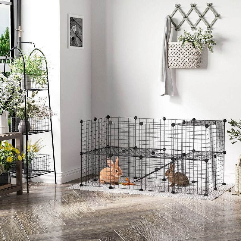 PawHut Pet Playpen DIY Small Animal Cage 36 Panels Portable Metal Wire Yard Fence with Door and Ramp for Rabbits, Kitten, Puppy 14 x 14 in, 4 of 10