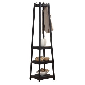 NAYSAYE Coat Hanger Wood Freestanding Coat Rack with 3 Tier Storage Shelves and Hooks for Entryway Bedroom or Living Room, Espresso, 17"*17"*72" - 1 of 4