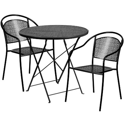Flash Furniture Oia Commercial Grade 30" Round Indoor-Outdoor Steel Folding Patio Table Set with 2 Round Back Chairs