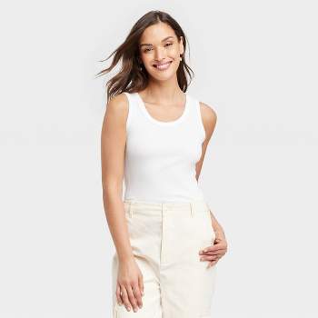 Women's Slim Fit Ribbed High Neck Tank Top - A New Day™ White L : Target