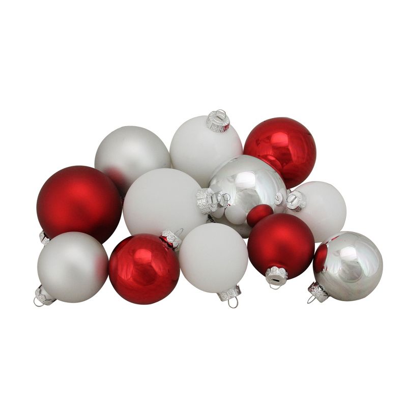 Northlight 96ct Red and White 3-Finish Christmas Glass Ball Ornaments 3.25" (80mm), 4 of 5