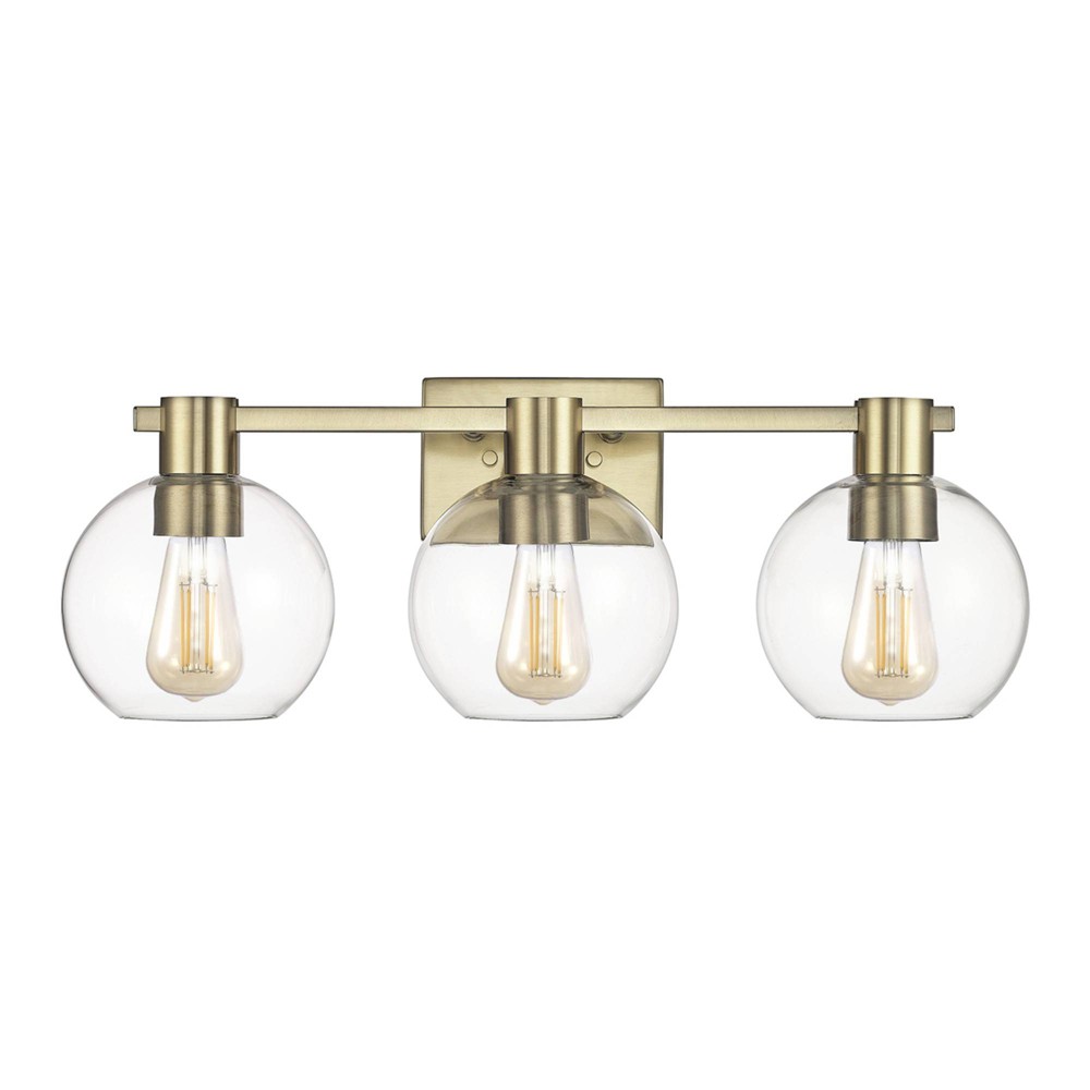 Photos - Chandelier / Lamp Globe Electric 24" 3-Light Matte Brass Vanity Light with Clear Glass Shades: ETL Listed, Dimmable, Metal Body