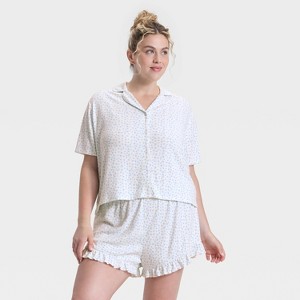 Women's Pointelle Notch Collar Shirt and Shorts Pajama Set - Wild Fable™ - 1 of 3