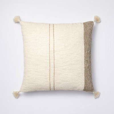 Striped Jute Embroidered Square Throw Pillow Cream/Neutral - Threshold™ designed with Studio McGee