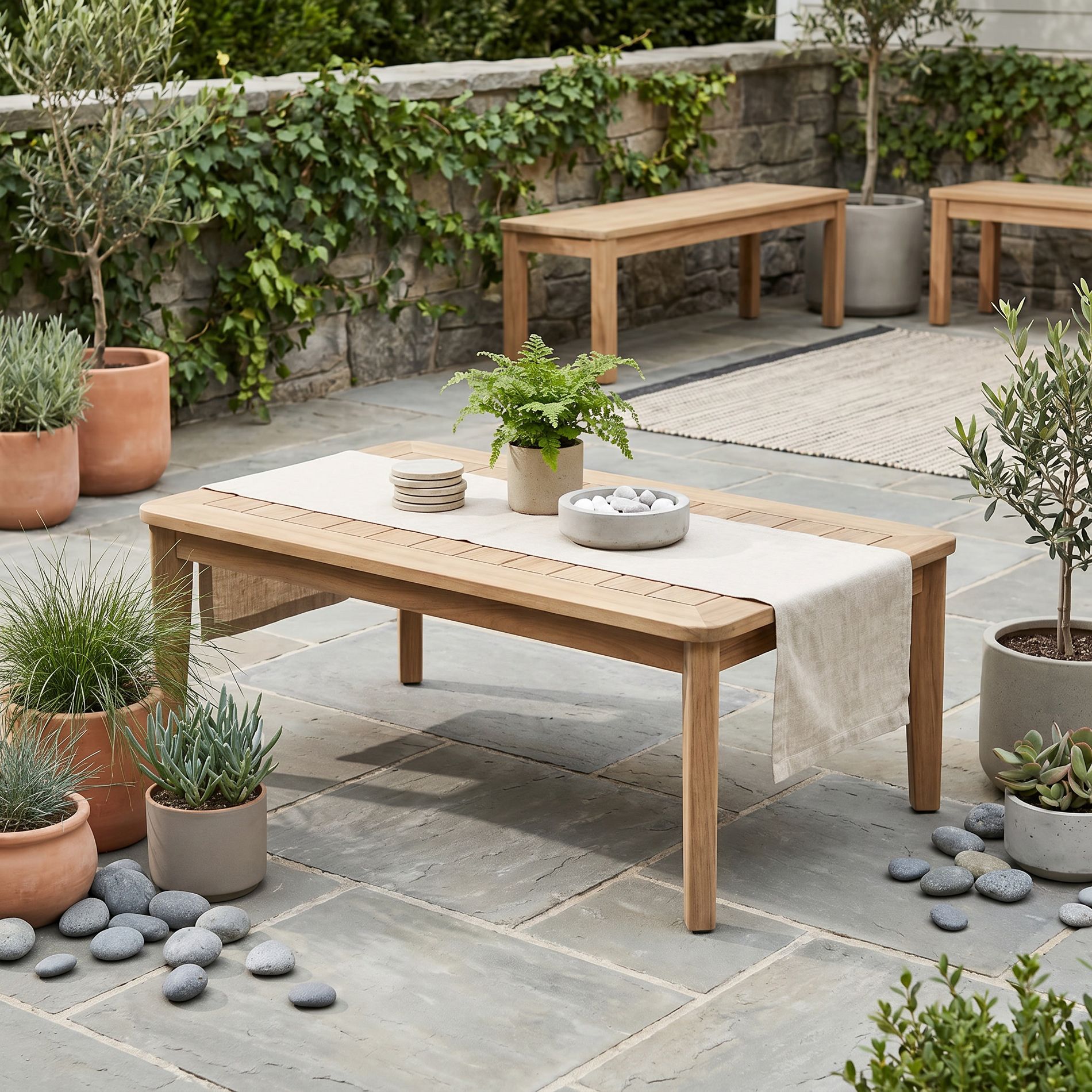 ModernLuxe Outdoor Coffee Table, Acacia Wood Center Table Rectangular Patio Table with Slatted Top for Backyard, Garden & Deck, Natural