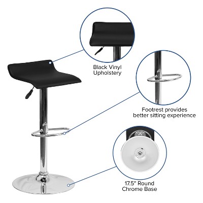 Sleek Black Vinyl and Chrome Adjustable Swivel Barstool