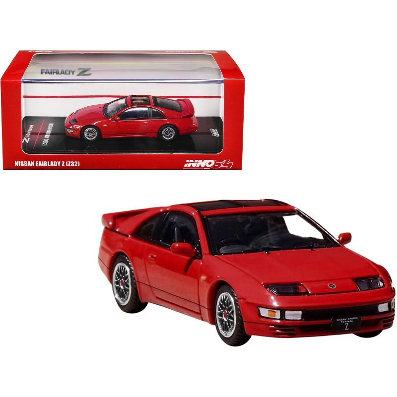Nissan Fairlady Z (Z32) RHD (Right Hand Drive) Aztec Red with Sunroof and Extra Wheels 1/64 Diecast Model Car by Inno Models, 1 of 4