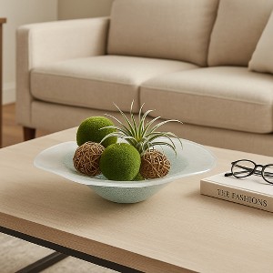 Modern Ripple Edge Glass Decorative Bowl for Coffee Table - Perfect Centerpiece Table Decorations and Home Decor Accents - 2", Blue & White - 1 of 4