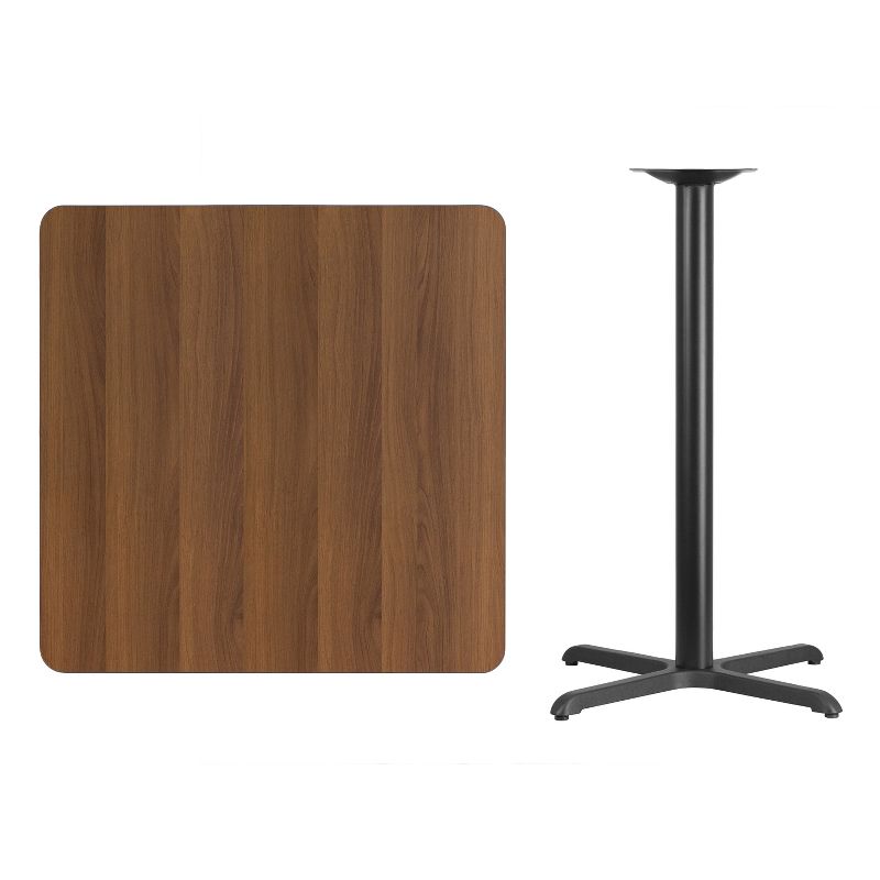 Flash Furniture 36'' Square Walnut Laminate Table Top with 30'' x 30'' Bar Height Table Base, 2 of 3