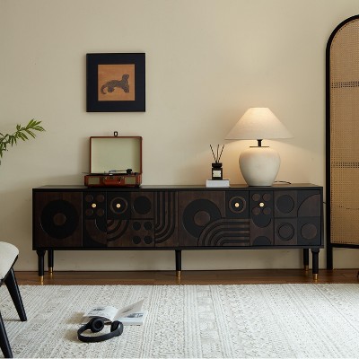 LOVSON 70.8'' Mid-Century TV Stand,with 4 Drawer Media Console, Wooden Entertainment Center for 55+ Inch TVs, for Living Room, Bedroom, Black