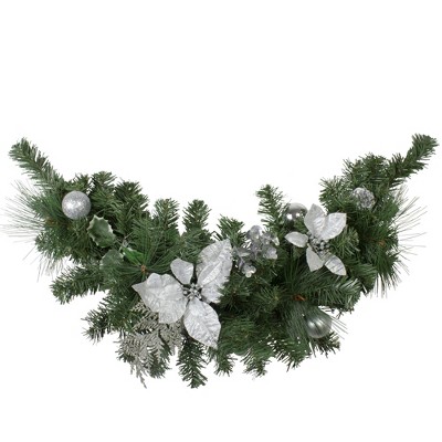 Northlight 30" Unlit Silver Poinsettia and Pinecone Artificial Christmas Swag