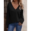 Women's Button Detail Long Sleeve Top Casual V-Neck Loose Fit Blouse T-Shirt - 4 of 4