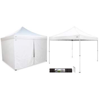Caravan Canopy V-Series 10 x 10' 2 Straight Leg Sidewall Kit and M-Series Pro 2 10 x 10 Foot Shade Tent with Roller Bag for Recreational Use