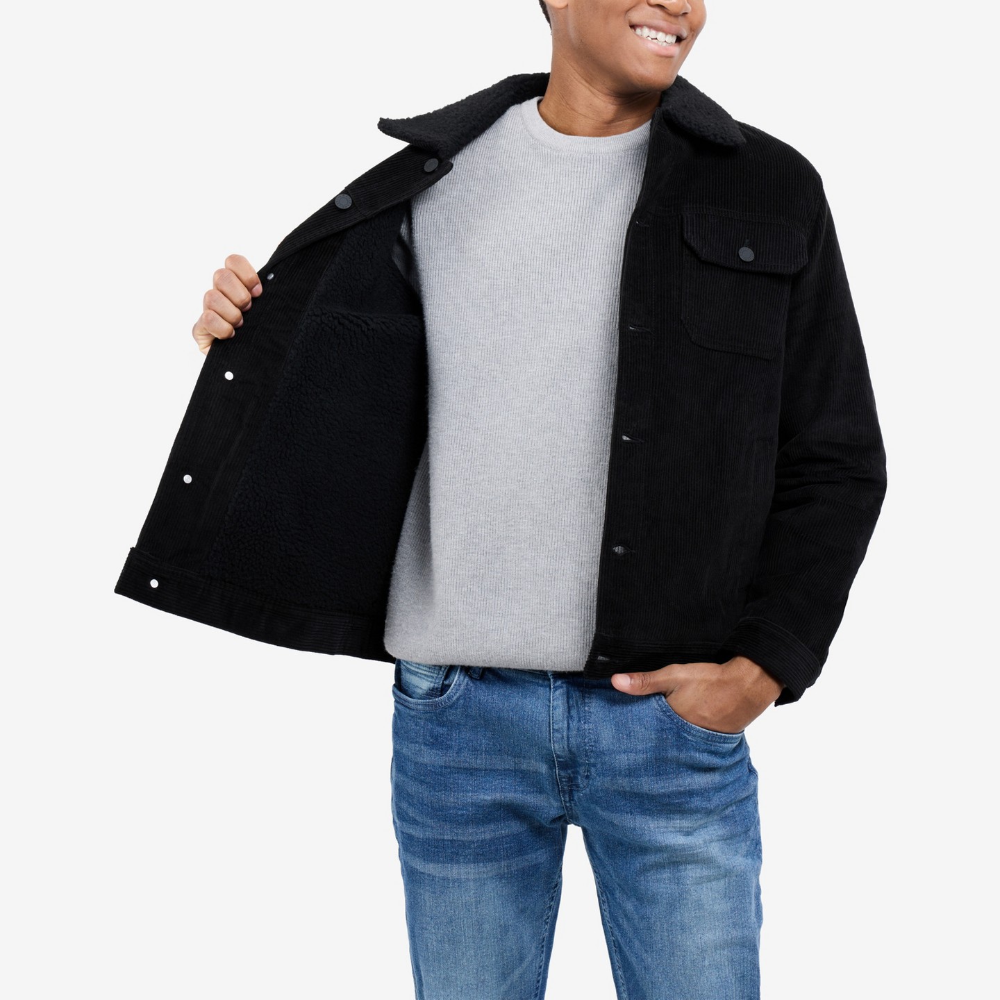 Мужская куртка X RAY Faux Shearling Lined Collar Corduroy, цвет: Чёрный — фото 6
