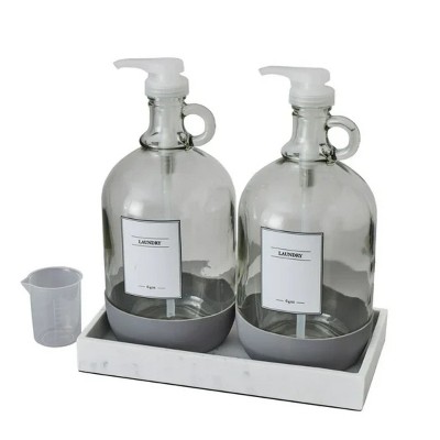 LunaLulinlk Glass & Resin Laundry Detergent Dispenser Set,128 Fluid oz, 4Pc